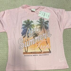 Zara Pink Kids Tee with Palm Tree Graphic